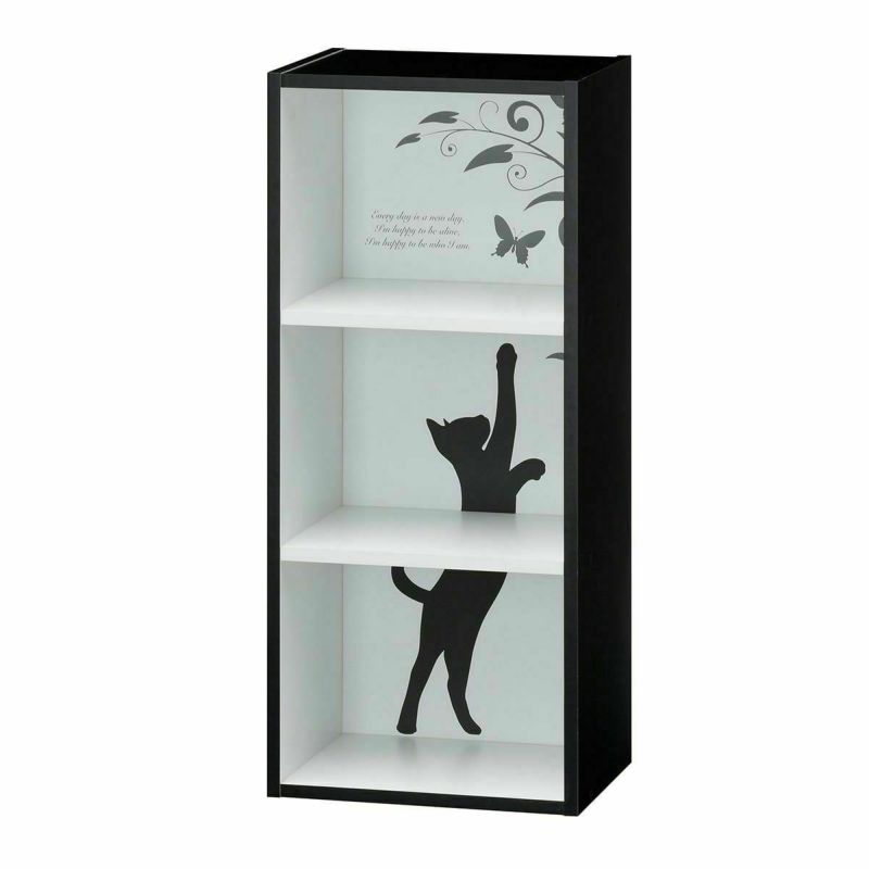 国産 カラーボックス 収納棚 幅39cm 高さ90cm ブラック 猫 デザイン 組み立て簡単 本棚 整理棚