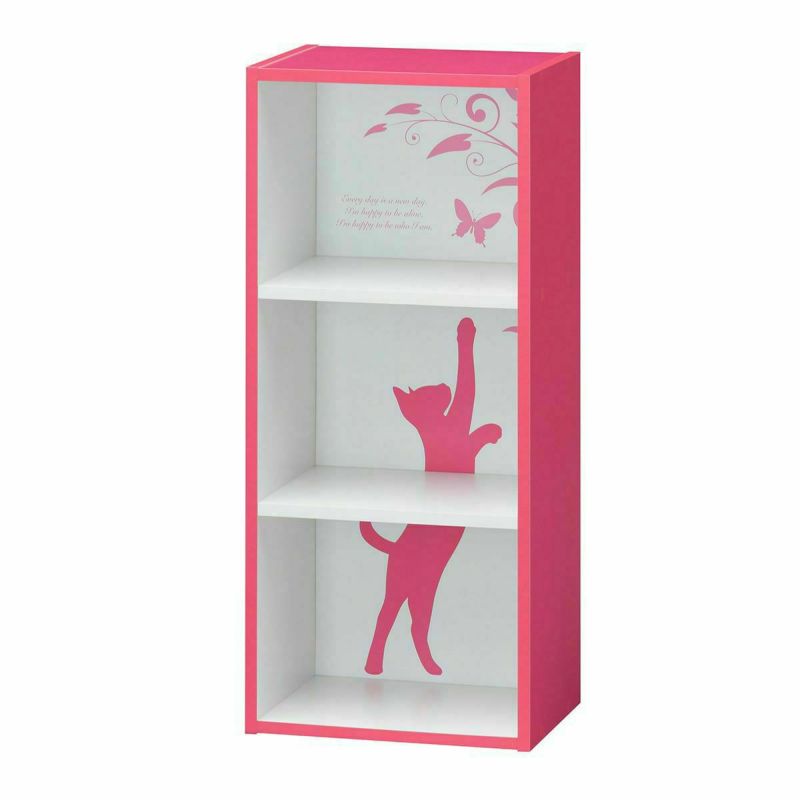 国産 カラーボックス 収納棚 幅39cm 高さ90cm ピンク 猫 デザイン 組み立て簡単 本棚 整理棚