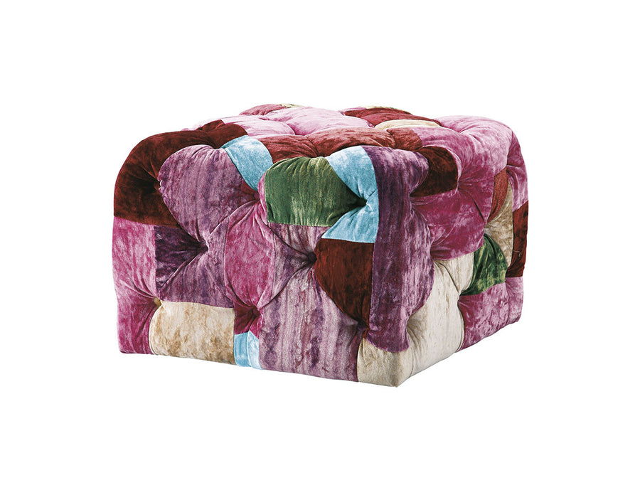 BENSINGTON SMALL SQUARE FOOTSTOOL VELVET PATCHWORK BOHEM