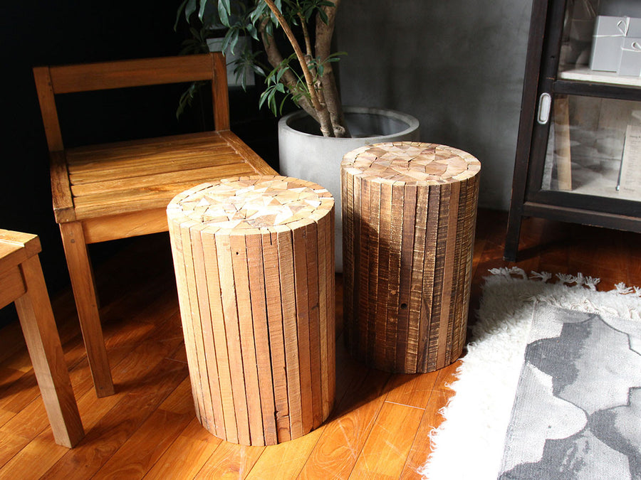 Collected-wood round high stool