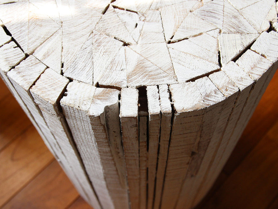 Collected-wood round high stool