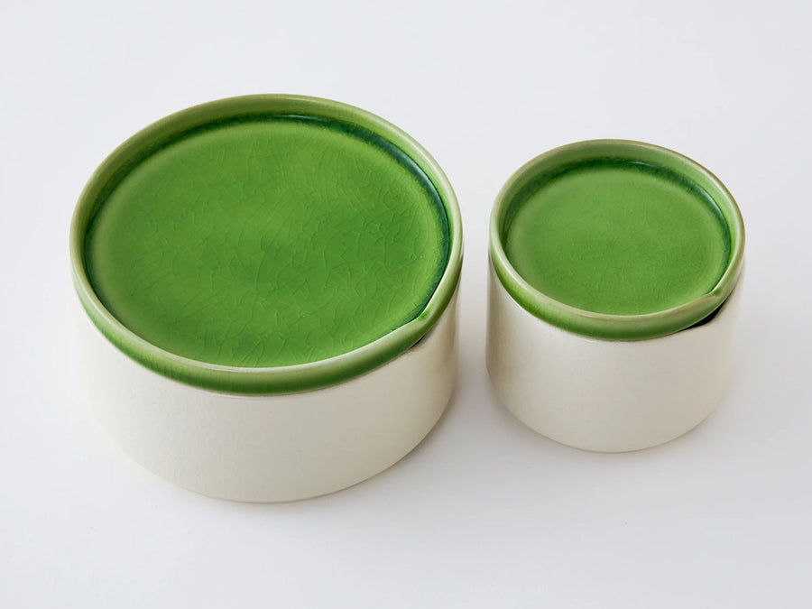 GREEN CRACKLE Stacking bowl S with lid