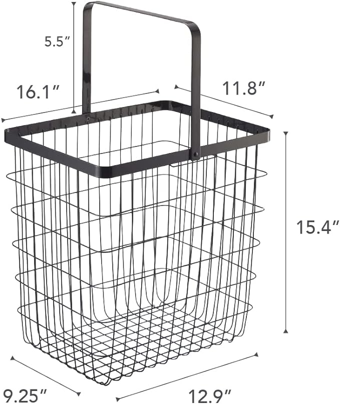 tower ランドリーワイヤーバスケット L ブラック 洗濯カゴ ハンドル付き