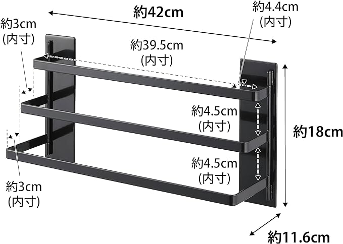 tower 洗濯機前 マグネットタオルハンガー 3連 ブラック タオル掛け フック付き 簡単取付