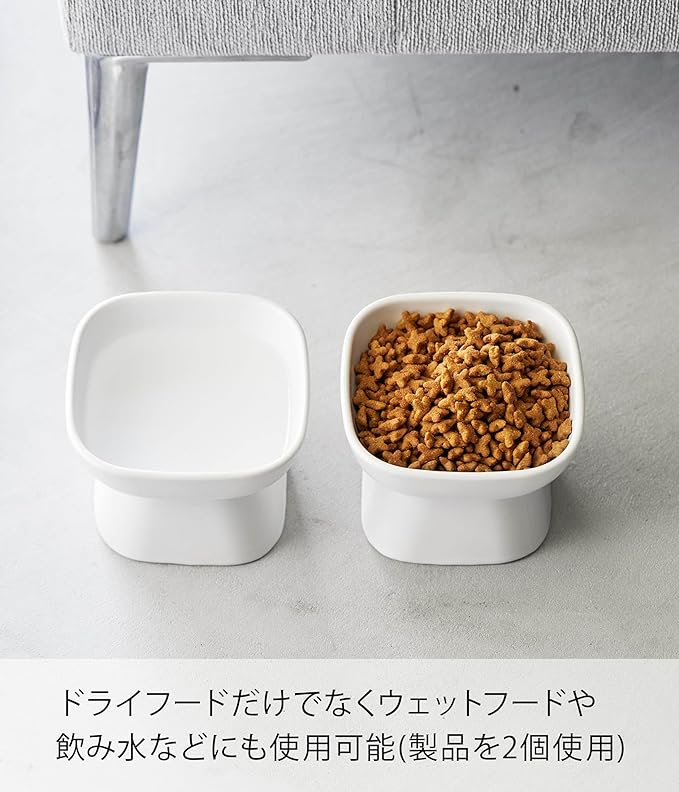 tower 食べやすい高さ 陶器 ペットフードボウル ホワイト エサ入れ 水入れ 食洗機対応 電子レンジ対応