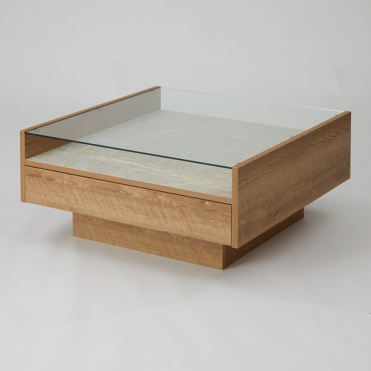木製センターテーブル ガラス天板 ストーン調