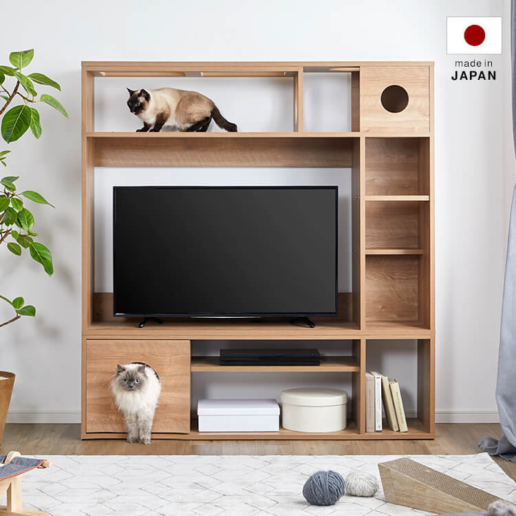 日本製 天窓付キャットウォーク壁面収納付テレビ台 半完成品 木製