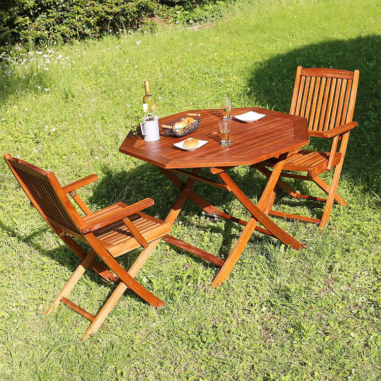 ガーデンテーブルセット 折り畳み可能 天然木アカシア材 2人用（3点）